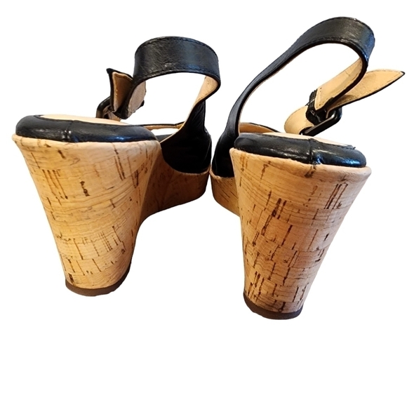 Sofft Womens Black Leather Open Toe Wedge Heels Size 7.5 7 1/2 Sling Back - Picture 5 of 6